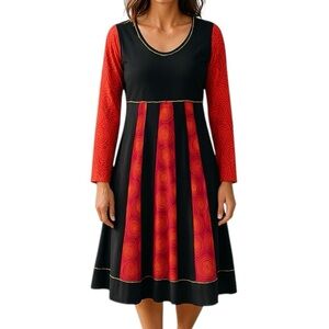 🇨🇦 Adria Mode Bohemian Black Multicolour Long Sleeve Aline Short Dress Large